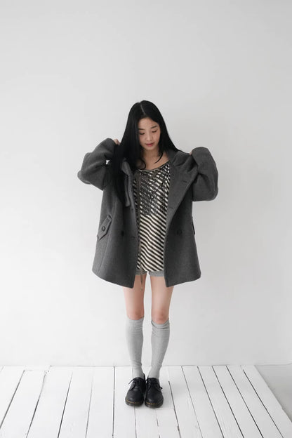 フード付 ミドルコート レディース 韓国ファッション 冬 ダブル Pコート