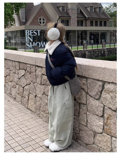 ボア襟  パフテット ジャケット エコダウン 中綿 ショートジャケット 韓国 ファッション レディース ボンバージャケット