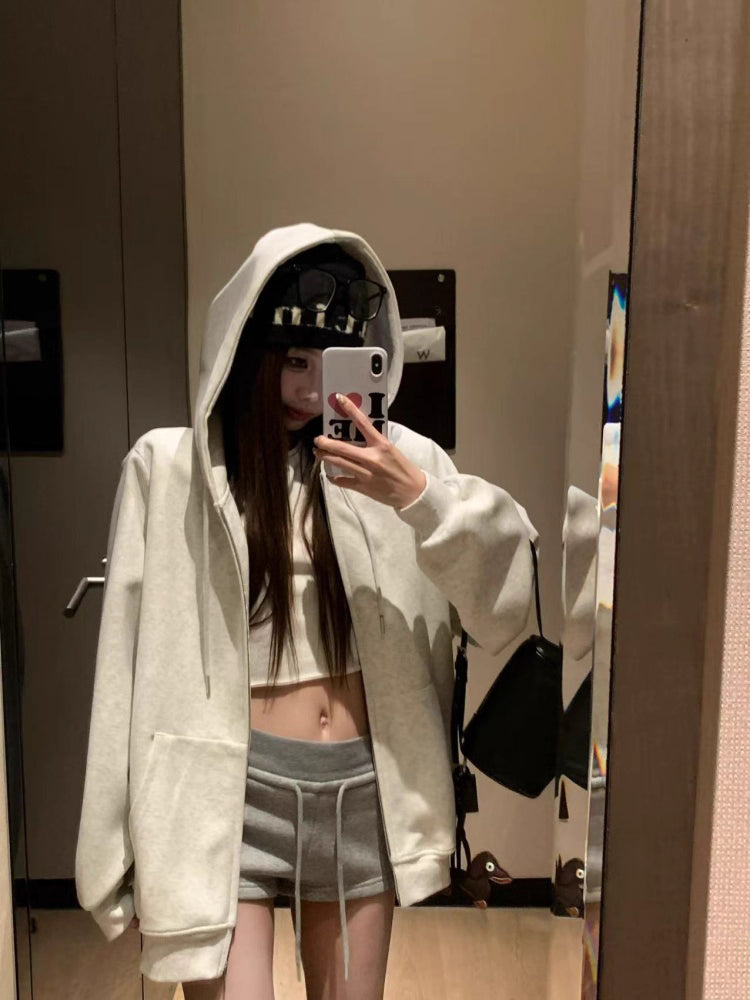 オーバーサイズ ジップ パーカー レディース 韓国  ファッション 定番 アメカジ ビッグシルエット フーディ 春