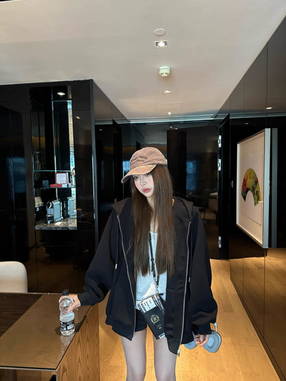 オーバーサイズ ジップ パーカー レディース 韓国  ファッション 定番 アメカジ ビッグシルエット フーディ 春