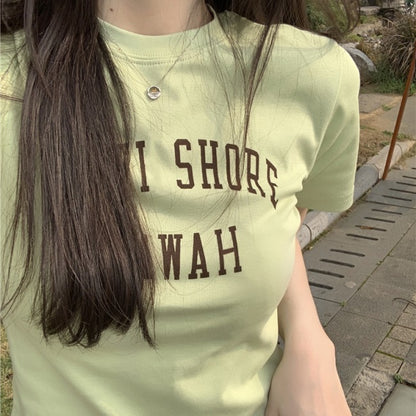クロップド ロゴ T レディース 韓国 ファッション ショート Tシャツ 夏服