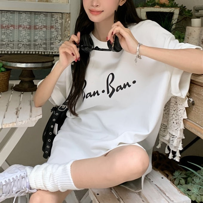 ロゴ Tシャツ レディース 韓国 プリント グラフィック T 白黒 夏