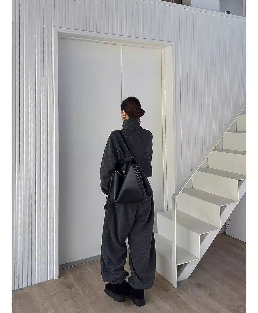 フリース パーカー セットアップ レディース 韓国 ファッション 2025年冬 あったか 上下 ２点 セット スタンドカラー ショート丈 ジップパーカー ドロスト ワイドパンツ