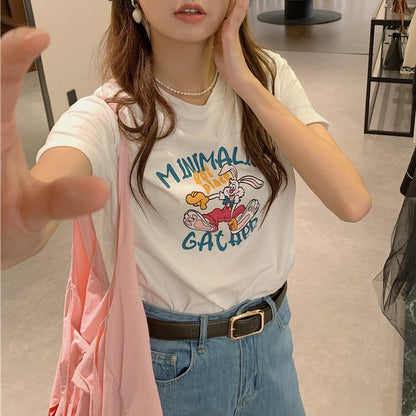 グラフィック Ｔシャツ レディース 韓国 半袖 キャラクター かわいい 夏 トップス うさぎ アニマル キュート