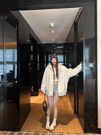 オーバーサイズ ジップ パーカー レディース 韓国  ファッション 定番 アメカジ ビッグシルエット フーディ 春