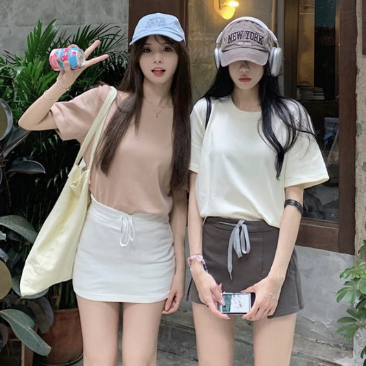 無地 Tシャツ レディース 韓国 ファッション シンプル プレーン T 夏トップス