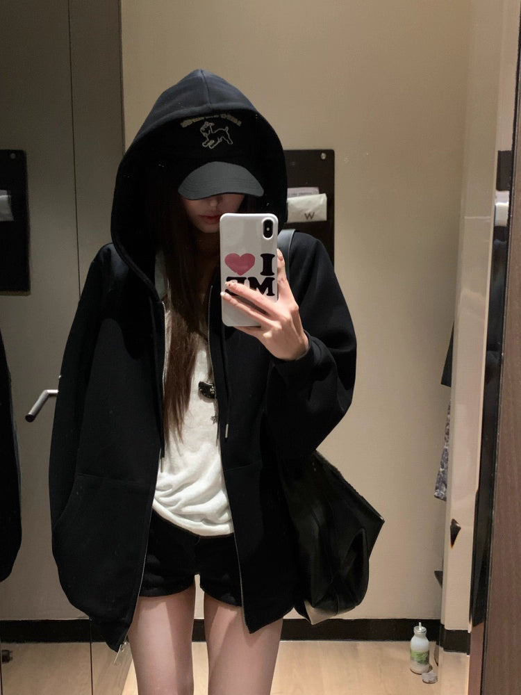 オーバーサイズ ジップ パーカー レディース 韓国  ファッション 定番 アメカジ ビッグシルエット フーディ 春