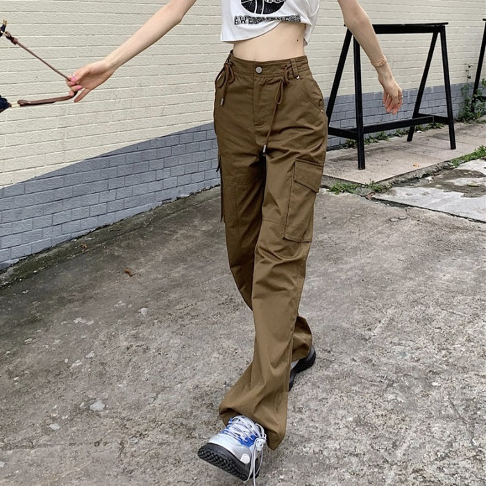 カーゴパンツ レディース 韓国 ファッション サイドポケット パンツ カラーパンツ 夏 薄手