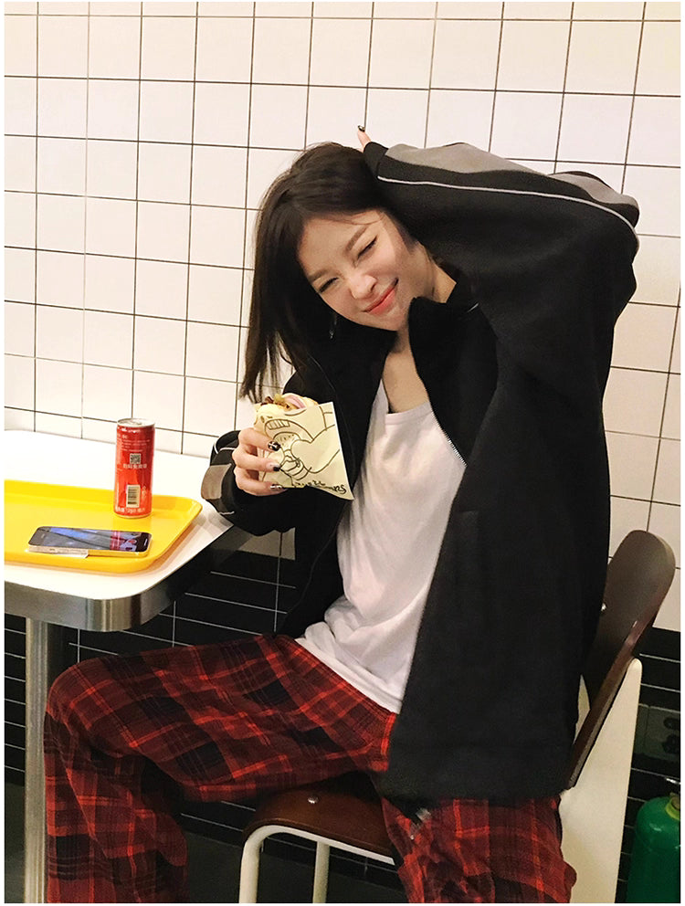 トラック ジャケット 春 ベロア調 ジャージ トップ 韓国 ファッション ストリート ラグランスリーブ オーバーサイズ ブルゾン