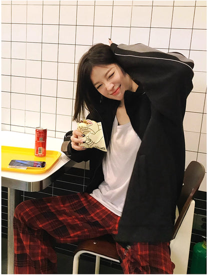 トラック ジャケット 春 ベロア調 ジャージ トップ 韓国 ファッション ストリート ラグランスリーブ オーバーサイズ ブルゾン