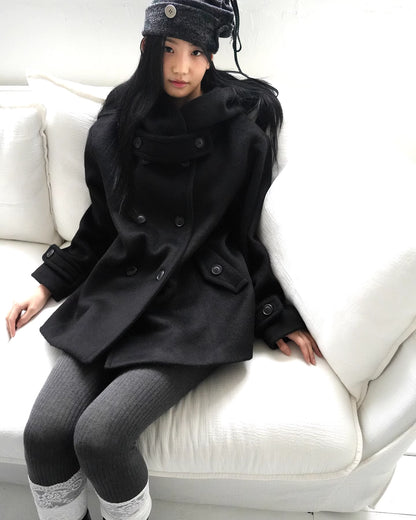 フード付 ミドルコート レディース 韓国ファッション 冬 ダブル Pコート