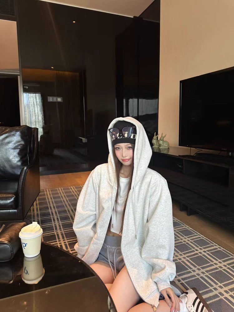 オーバーサイズ ジップ パーカー レディース 韓国  ファッション 定番 アメカジ ビッグシルエット フーディ 春