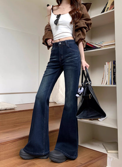フレア デニムパンツ レディース 韓国 ヴィンテージ ウォッシュ タイトジーンズ