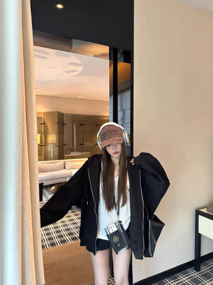 オーバーサイズ ジップ パーカー レディース 韓国  ファッション 定番 アメカジ ビッグシルエット フーディ 春