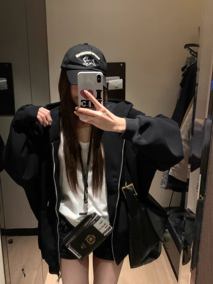 オーバーサイズ ジップ パーカー レディース 韓国  ファッション 定番 アメカジ ビッグシルエット フーディ 春