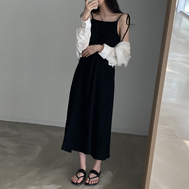 黒 キャミ ワンピース レディース 韓国 ファッション キャミワンピ 肩