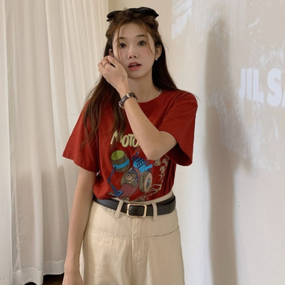 Ｔシャツ レディース 韓国 ファッション アメコミプリント レトロ グラフィック T 夏トップス オーバーサイズ