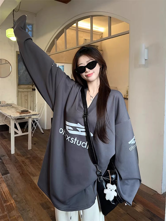 オーバーサイズ ロゴ ロンT シャツ 韓国 レディース アメリカン レトロ スポーティ ビッグシルエット トレーニングウェア