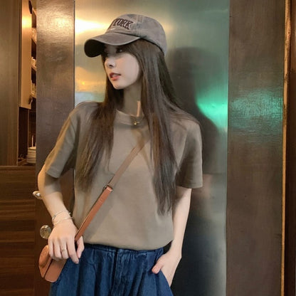 無地 Tシャツ レディース 韓国 ファッション シンプル プレーン T 夏トップス