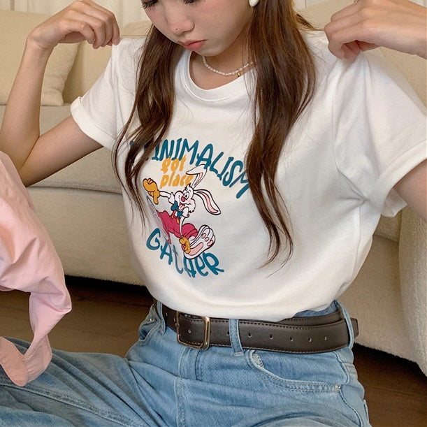 グラフィック Ｔシャツ レディース 韓国 半袖 キャラクター かわいい 夏 トップス うさぎ アニマル キュート