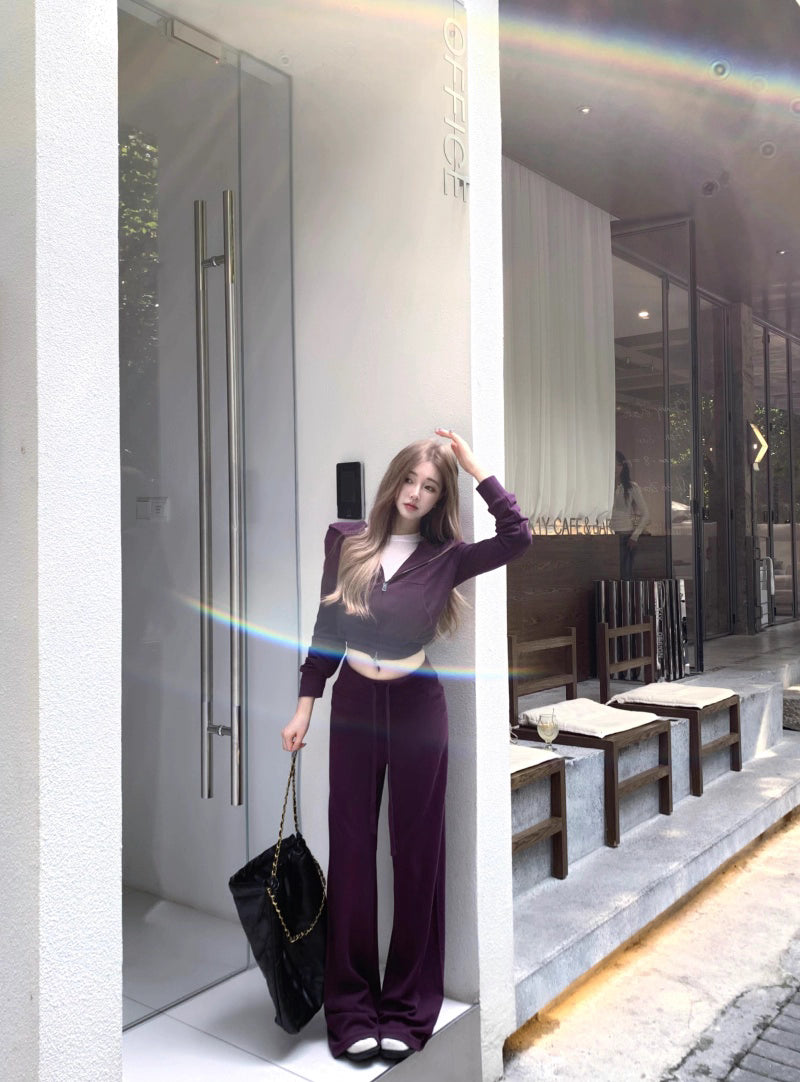 パーカー セットアップ レディース 韓国 ファッション スウェット ショートパーカー レギュラーフィット パンツ 上下セット