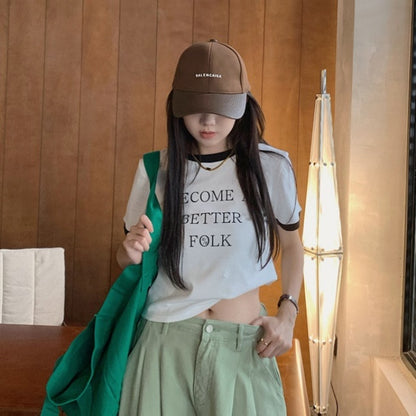 リンガー Ｔシャツ レディース 韓国 ファッション レター ロゴ プリント 夏トップス
