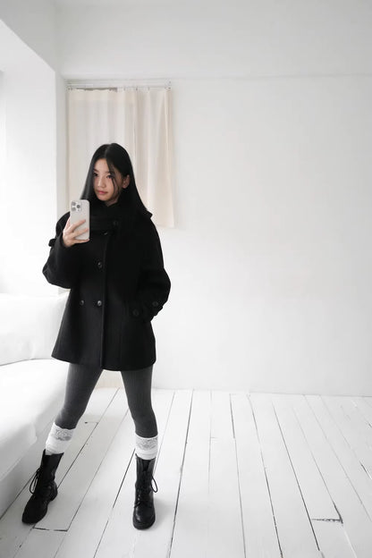 フード付 ミドルコート レディース 韓国ファッション 冬 ダブル Pコート