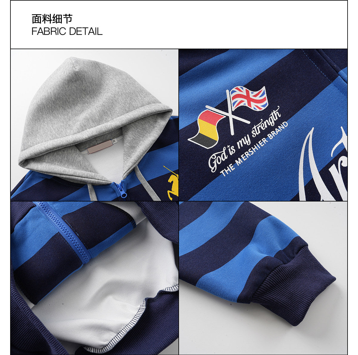 CGGA American Letter Print Contrast Striped Hooded Cardigan Sweatshirt Men's and Women's Spring and Autumn Loose Casual Versatile Jacket