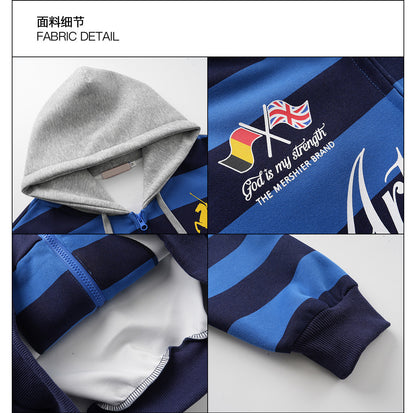 CGGA American Letter Print Contrast Striped Hooded Cardigan Sweatshirt Men's and Women's Spring and Autumn Loose Casual Versatile Jacket