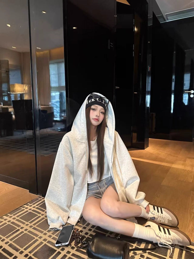 オーバーサイズ ジップ パーカー レディース 韓国  ファッション 定番 アメカジ ビッグシルエット フーディ 春