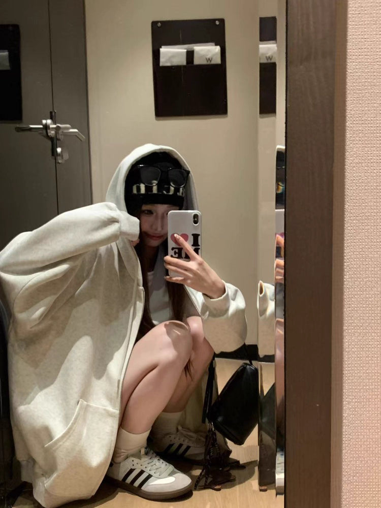オーバーサイズ ジップ パーカー レディース 韓国  ファッション 定番 アメカジ ビッグシルエット フーディ 春