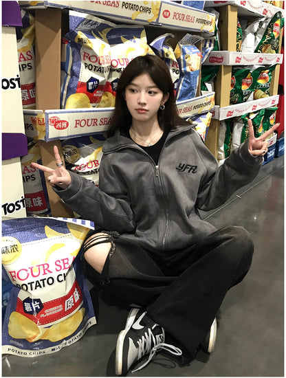 トラック ジャケット 春 ベロア調 ジャージ トップ 韓国 ファッション ストリート ラグランスリーブ オーバーサイズ ブルゾン