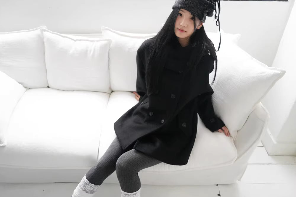 フード付 ミドルコート レディース 韓国ファッション 冬 ダブル Pコート