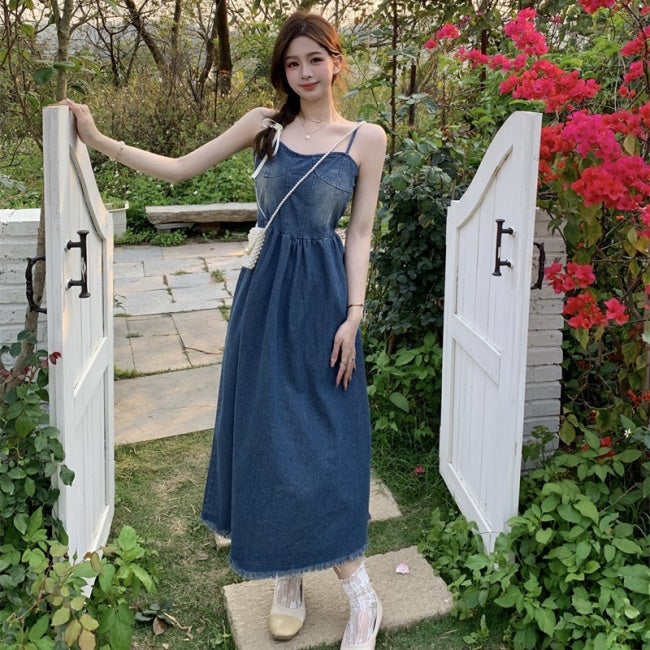 デニムワンピース レディース 韓国 ファッション キャミ ロング