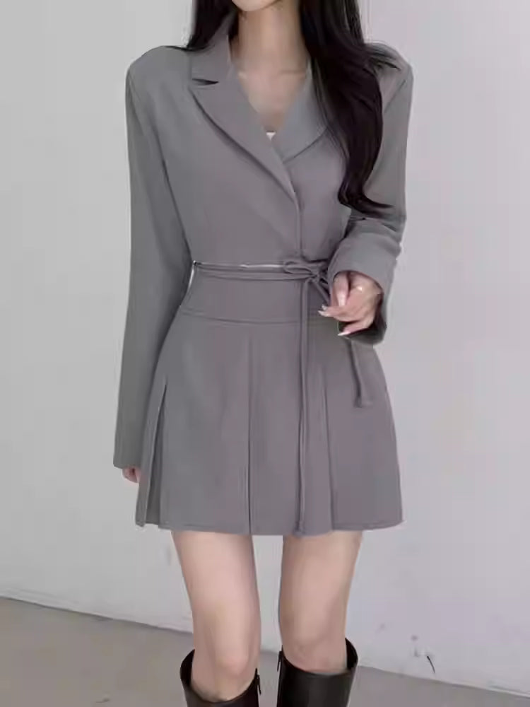 韓国風 ショートジャケット セットアップ レディース プリーツミニスカート 2点セット リボン クロップド JKT