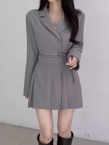 韓国風 ショートジャケット セットアップ レディース プリーツミニスカート 2点セット リボン クロップド JKT