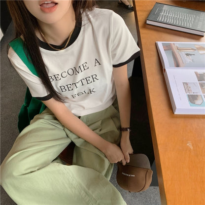 リンガー Ｔシャツ レディース 韓国 ファッション レター ロゴ プリント 夏トップス