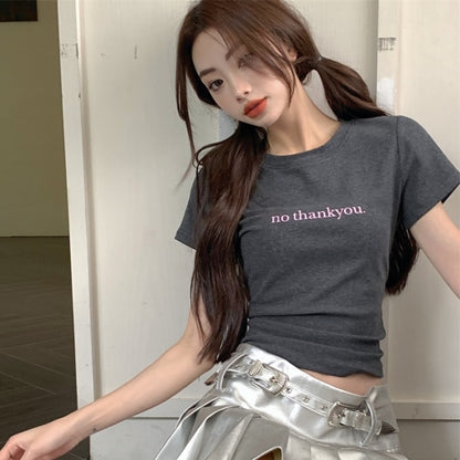 クロップド Tシャツ レディース 韓国 ファッション ロゴ メッセージ ショート丈 T 夏 トップス