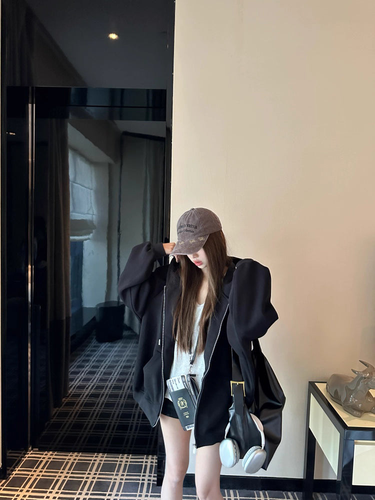 オーバーサイズ ジップ パーカー レディース 韓国  ファッション 定番 アメカジ ビッグシルエット フーディ 春