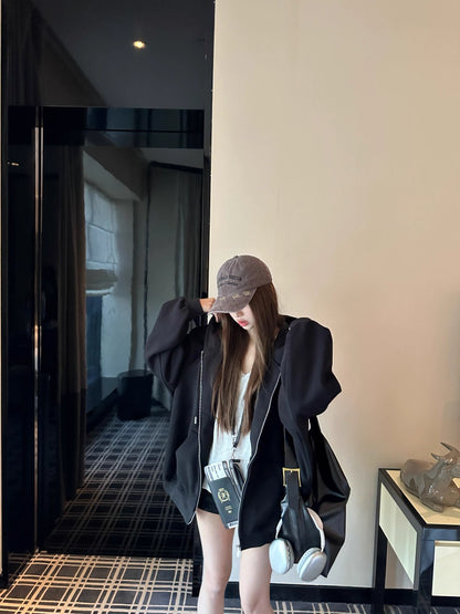 オーバーサイズ ジップ パーカー レディース 韓国  ファッション 定番 アメカジ ビッグシルエット フーディ 春