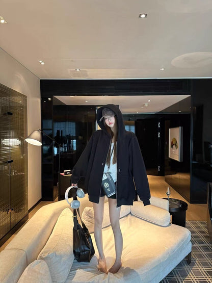 オーバーサイズ ジップ パーカー レディース 韓国  ファッション 定番 アメカジ ビッグシルエット フーディ 春