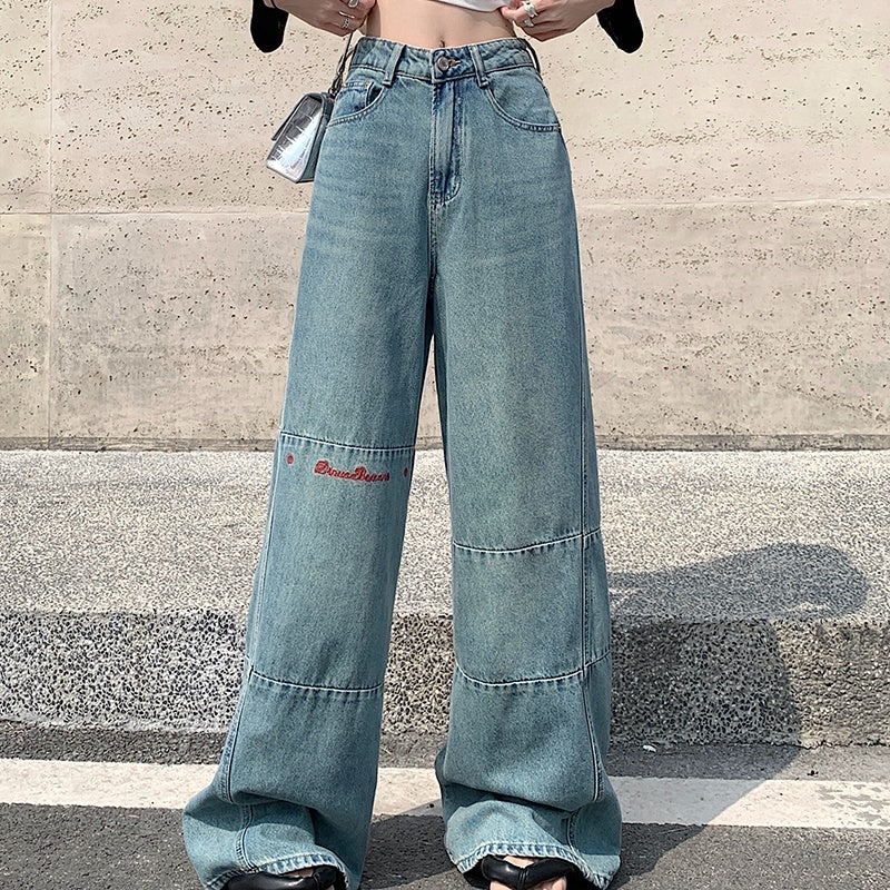 ロゴ デニムパンツ レディース 韓国 ファッション デニム ワイドパンツ ストリート ファッション