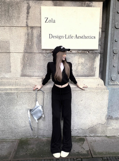 パーカー セットアップ レディース 韓国 ファッション スウェット ショートパーカー レギュラーフィット パンツ 上下セット