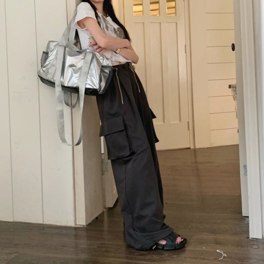 カーゴパンツ 薄手 レディース 韓国 ファッション 夏パンツ サイドポケット ワークパンツ ミリタリー ストレートカジュアル