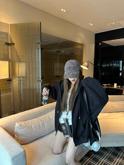 オーバーサイズ ジップ パーカー レディース 韓国  ファッション 定番 アメカジ ビッグシルエット フーディ 春