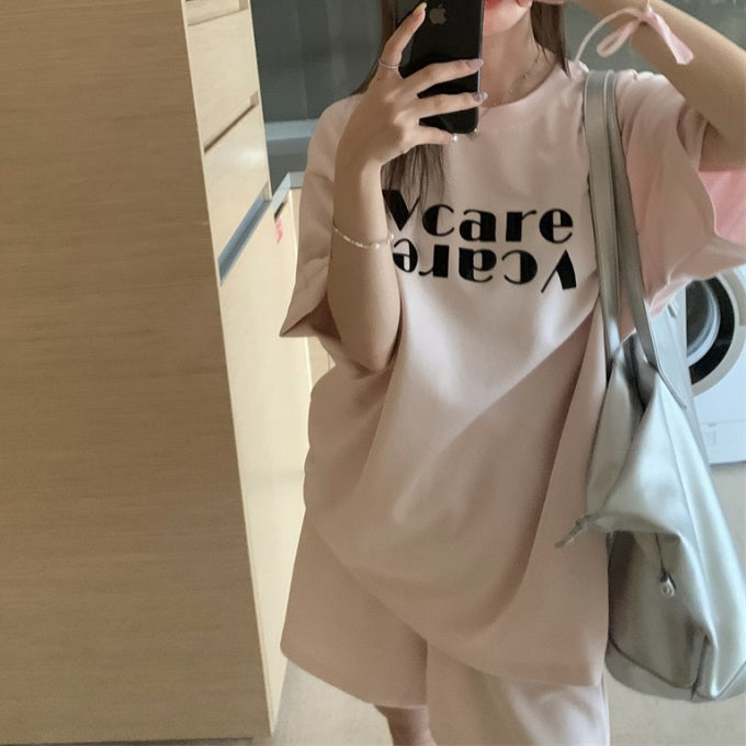 セットアップ レディース 韓国 Tシャツ ショートパンツ 上下セット 夏 ロゴプリント  ハーフパンツ スポーツミックス