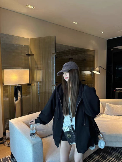 オーバーサイズ ジップ パーカー レディース 韓国  ファッション 定番 アメカジ ビッグシルエット フーディ 春