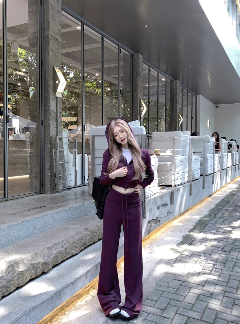 パーカー セットアップ レディース 韓国 ファッション スウェット ショートパーカー レギュラーフィット パンツ 上下セット