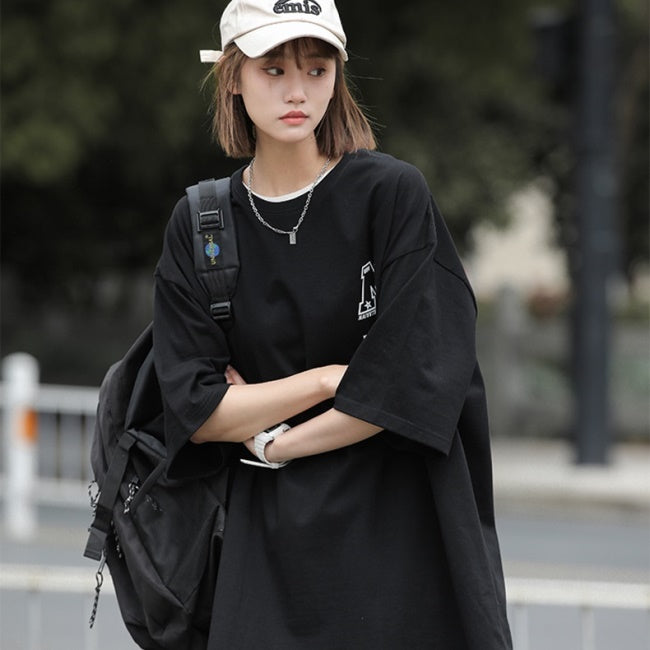 ロゴ グラフィック Tシャツ レディース 韓国 ストリート ビッグシルエット バックプリント T