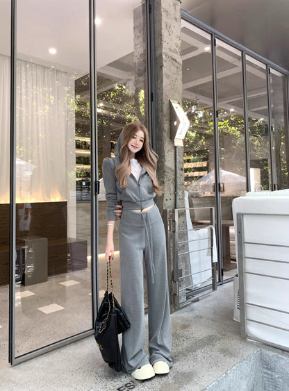 パーカー セットアップ レディース 韓国 ファッション スウェット ショートパーカー レギュラーフィット パンツ 上下セット